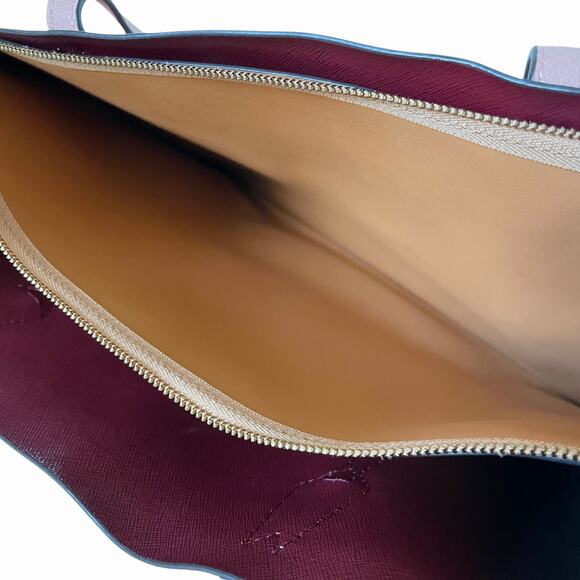 Tory Burch Perry 3 Compartment Tote Bag OS Blush Pink Pebbled Leather Laptop Zip - Picture 9 of 10